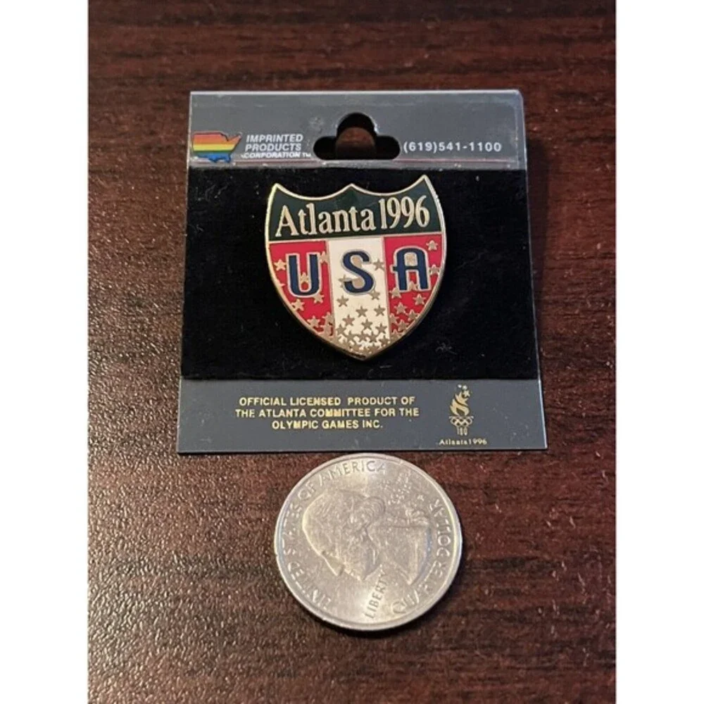 Vintage‎ Atlanta Summer Olympics Team USA Shield Crest Lapel Hat Pin
